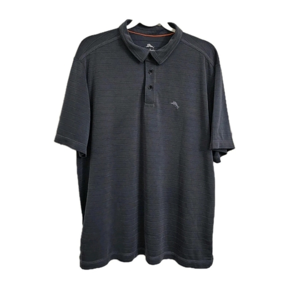 Tommy Bahama Polo Shirt Mens XL Gray Striped Gulf Coast Short Sleeve Resortwear - Picture 1 of 9